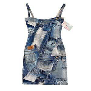 Chiara Ferragni Interlock Cotton Denim Print Bodycon Mini Dress